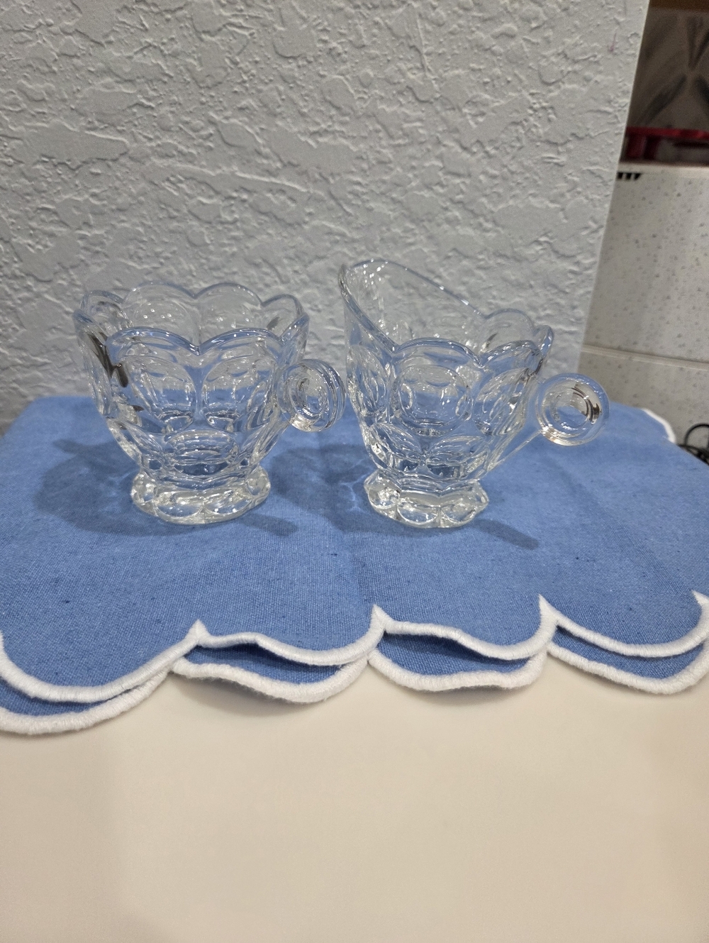 Clear Glass Creamer and Sugar Set Heisley Whirlpool Pattern 1938-1957